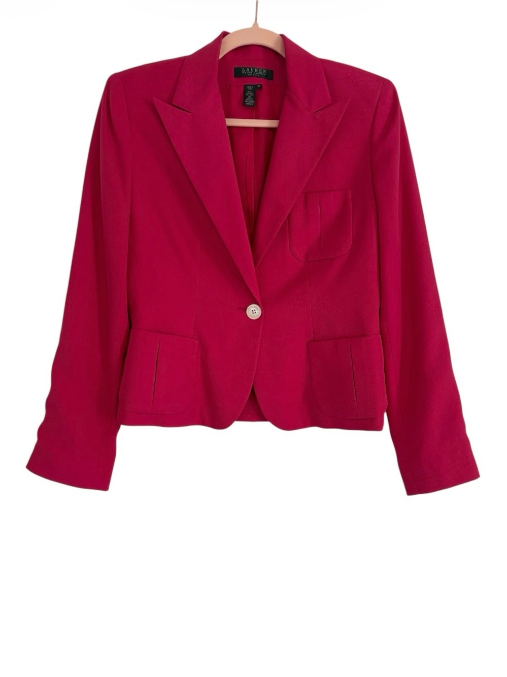 LAUREN Ralph Lauren Fuchsia Single-Button Silk Blazer 6P
